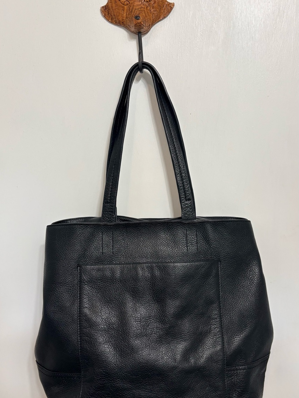 J Crew Pebbled Black Leather Tote Travel Carry All Career Bag